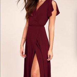 Lulu’s Heart of Marigold Burgundy Wrap dress